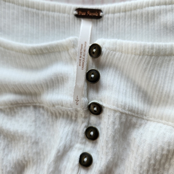 Free People "Devin Top" Henley Balloon Sleeve Shirt White | Women's Size L - Picture 8 of 12